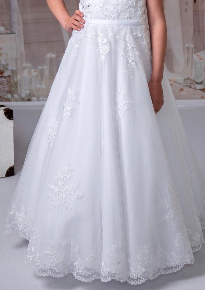 RosaBella by Sweetie Pie Plus Size Communion Lace Aline Long Dress- RB625 7 / White RosaBella by Sweetie Pie Plus Size Communion Lace Aline Long Dress- RB625 7 / White