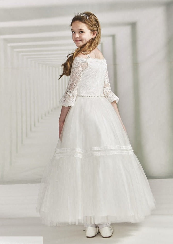 Macis Design Full Length Long Sleeve Communion Dress 1965 8 / Off White Macis Design Full Length Long Sleeve Communion Dress 1965 8 / Off White