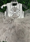 Tha Designs Girls’ Silver Ruffle Party Dress