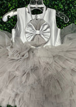 Tha Designs Girls’ Silver Ruffle Party Dress