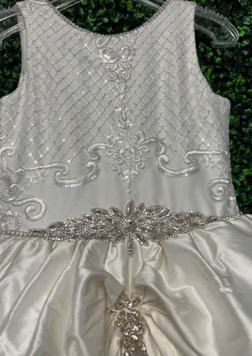 Piccolo Bacio Custom Made Couture Metallic Lace Applique Communion Dress - Emily