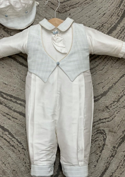 Piccolo Bacio Boys' Silk Outfit with Pale Blue Vest - Felix