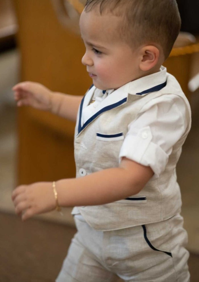 Linen Baby Boy White Suit Set Boys Linen Shorts Set