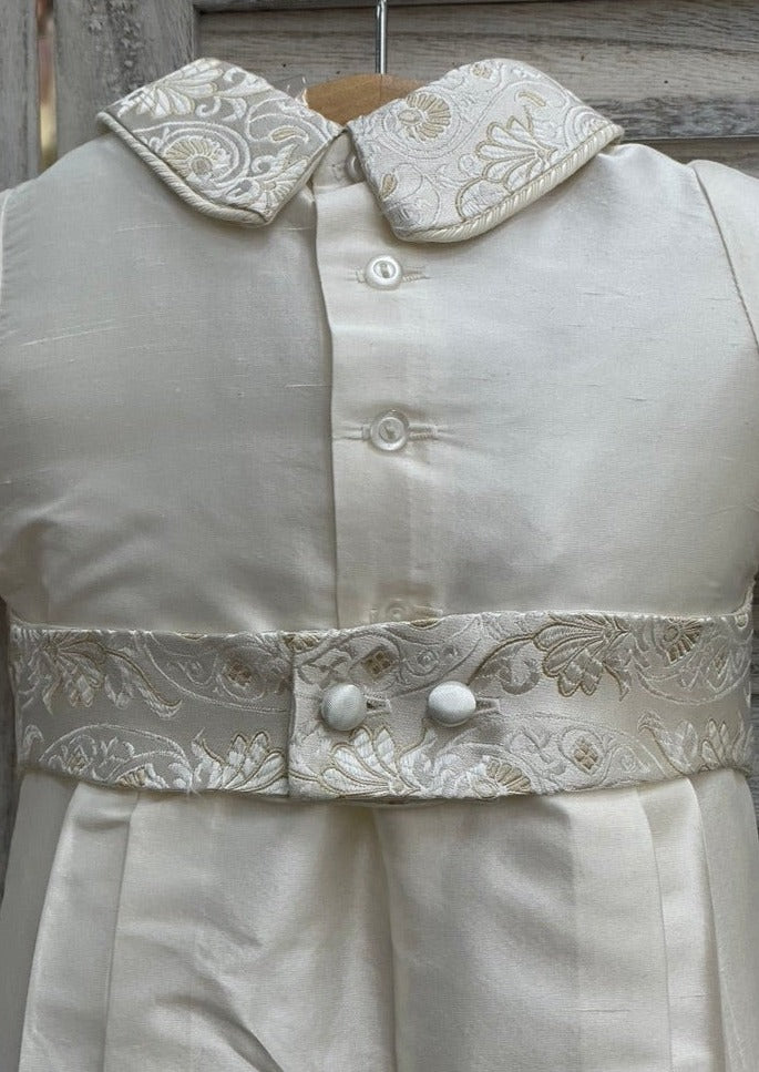 Piccolo Bacio Boys' Silk Baptism Frank Outfit with Jacquard Vest