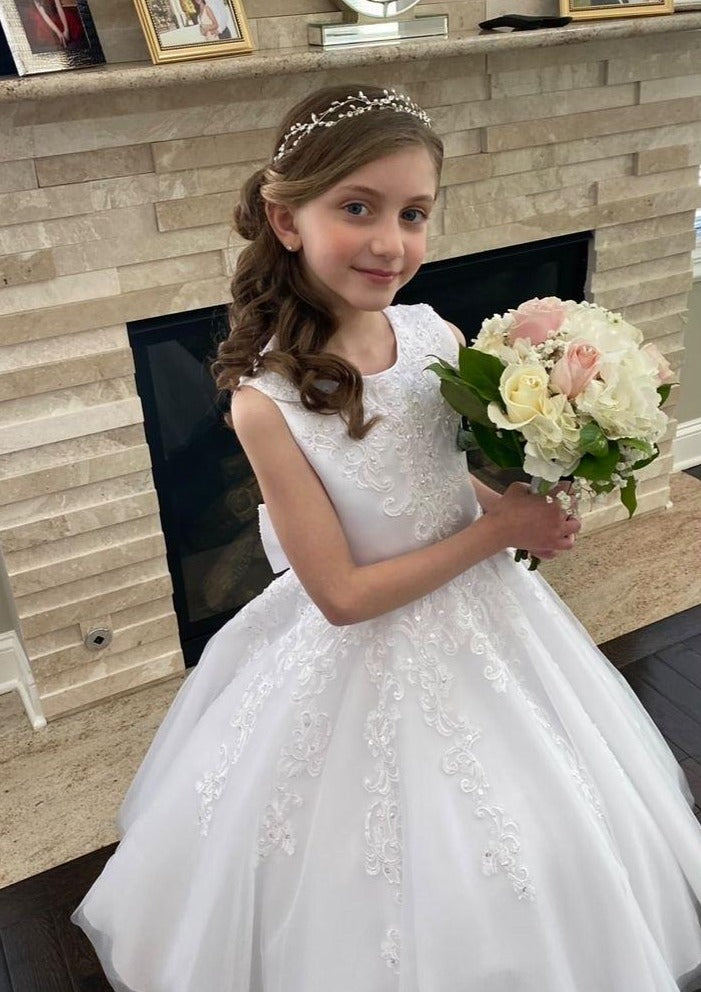 Sweetie Pie Scroll Lace Tulle Gown with Circular Skirt and Stunning Back- 4053 14X / White Sweetie Pie Scroll Lace Tulle Gown with Circular Skirt and Stunning Back- 4053 14X / White