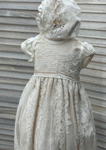 Crochet Lace Christening Gown with Blush Lining