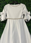 Sweetie Pie Communion Satin Rhinestone Dress with Bow Trimmed Sleeve - 4081