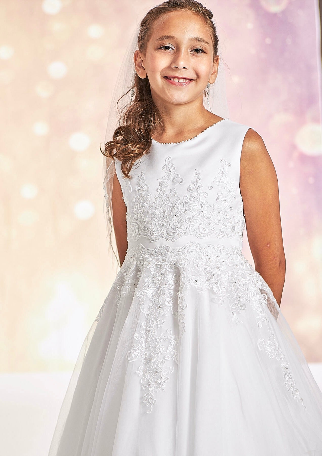 Joan Calabrese White Lace Bodice Communion Dress 123306 7X / White Joan Calabrese White Lace Bodice Communion Dress 123306 7X / White