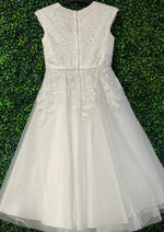 Sweetie Pie White Tea Length Lace Communion With Extended Shoulder- 4055