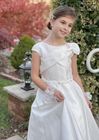 Michelina Bimbi Communion Gown with Asymmetrical Pleating J3207