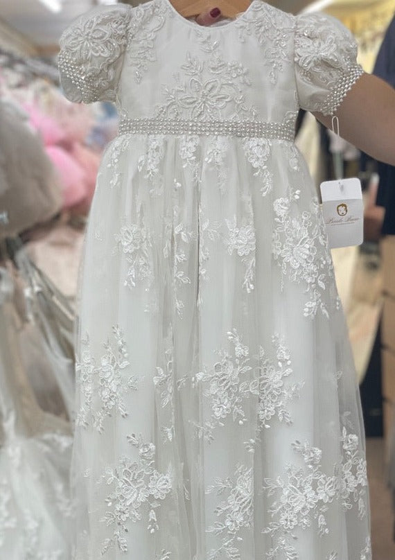 chinese dress ladies Christening Gown Long Sleeves Baptism Dress Gown White or Ivory with B –  Suma Christening Gowns, Flower Girls & First Communion main image 1