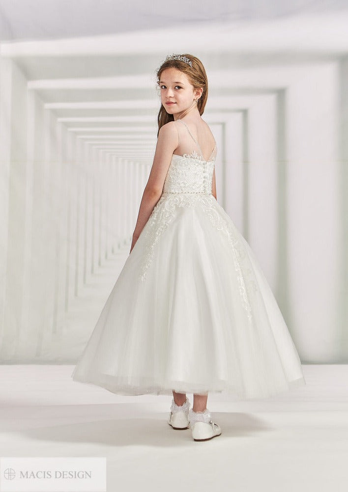 macis design dresses Macis Design Contrast Flower Christening Gown & Accessories CH258 Sara's Children's Boutique