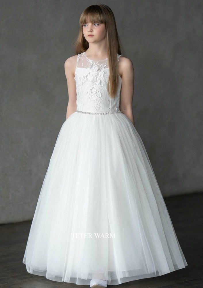 Teter Warm Floral Bodice Gown With Sheer Neckline and Back -DS02