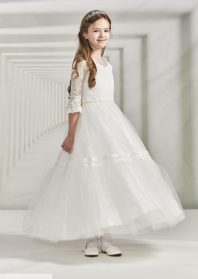 Macis Design Full Length Long Sleeve Communion Dress 1965 8 / Off White Macis Design Full Length Long Sleeve Communion Dress 1965 8 / Off White