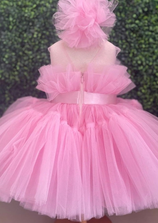 Moon and Star Girl's Pink Tulle Party Dress