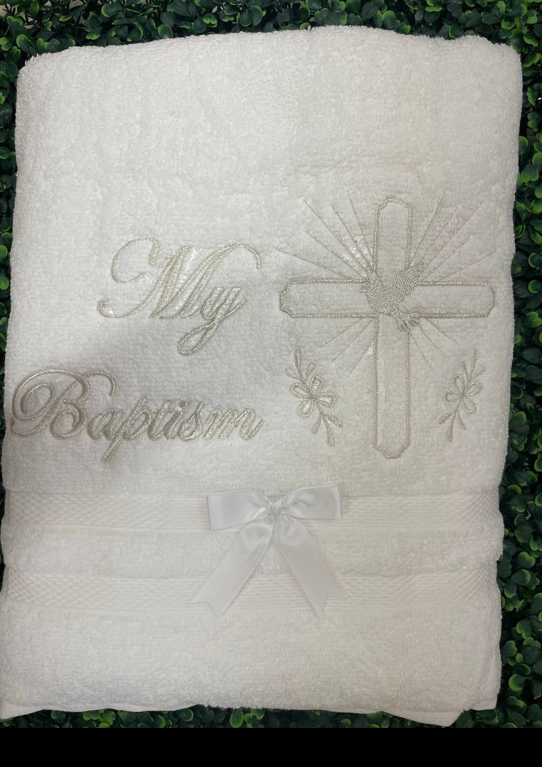 Baptism Terry  Cloth Towel “My Christening” Cross