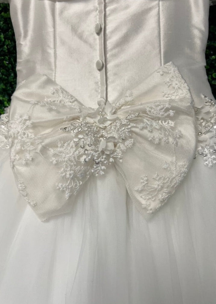 Christie Helene Matera Custom Made Couture Silk and Tulle Gown With Lace Shoulder