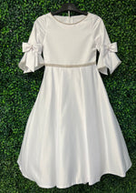 Sweetie Pie Communion Satin Rhinestone Dress with Bow Trimmed Sleeve - 4081