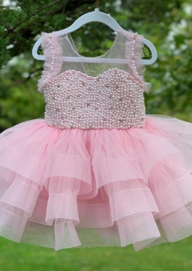 Girls’ True Pink Pearl Party Dress - Main Image
