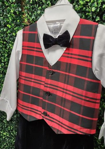 Boys’ Black Velvet & Red Plaid Knickers Outfit