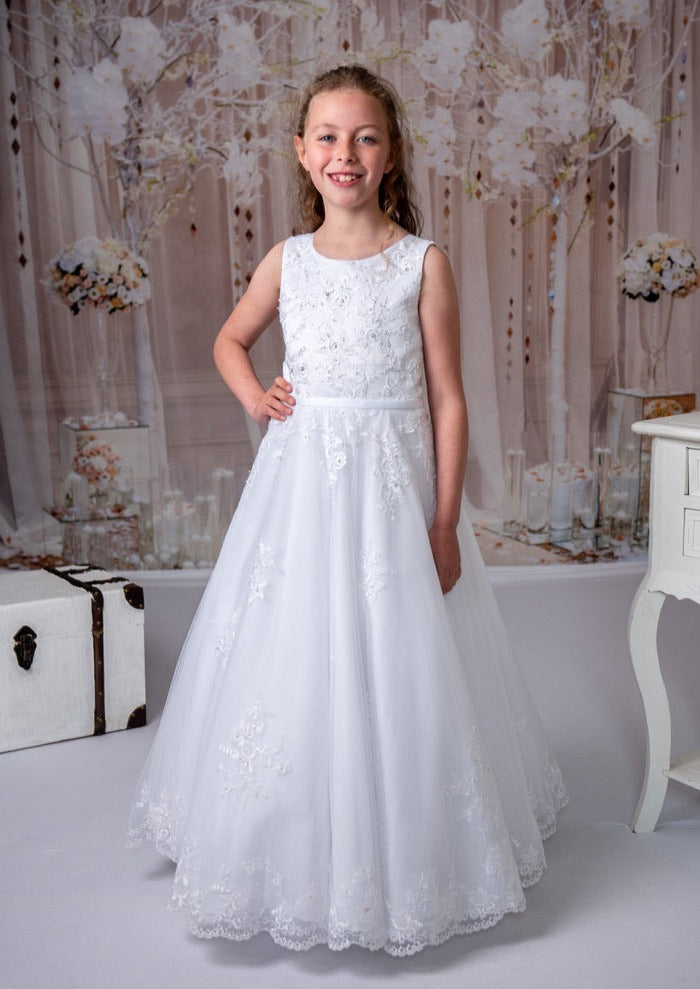 SP722 White Communion Dress (6-12 years and plus sizes) – Leanaí Athlone