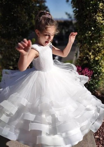 Toddler Girl Glitter Letter Graphic Mesh Long-sleeve Dress Only