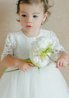 Teter Warm White Flower Girl Lace Bodice Dress With Lace Hem- FS217