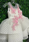 Tha Designs White and Pink Lace Party Dress