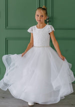 Teter Warm Short Sleeve Lace Bodice Tiered Skirt Gown - W212