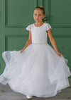Teter Warm Tea Length Short Sleeve Lace Bodice Tiered Skirt Gown - 212