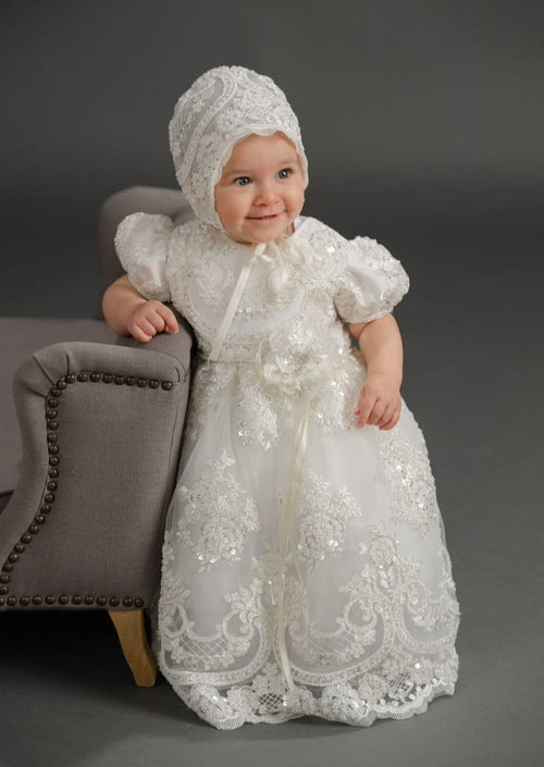 Christie Helene Couture "Cocoa Loren Float" Christening Dress