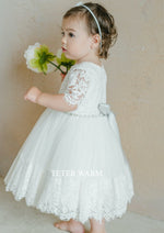 Teter Warm White Flower Girl Lace Bodice Dress With Lace Hem- FS217