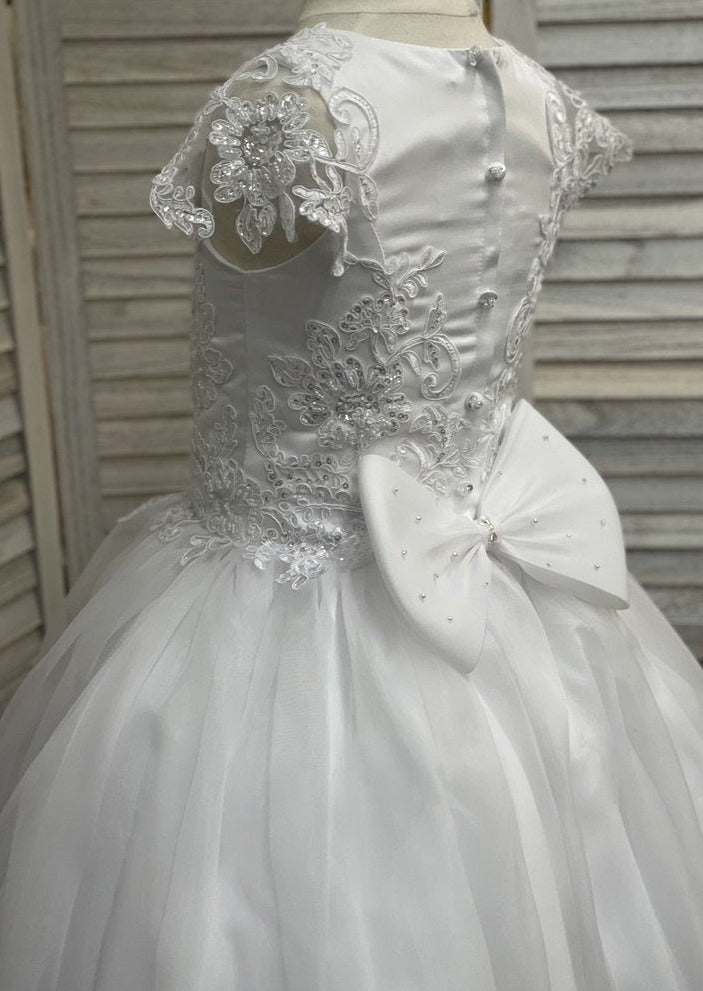 Nan & Jan Satin and Tulle Communion Dress with Sequins - 32051