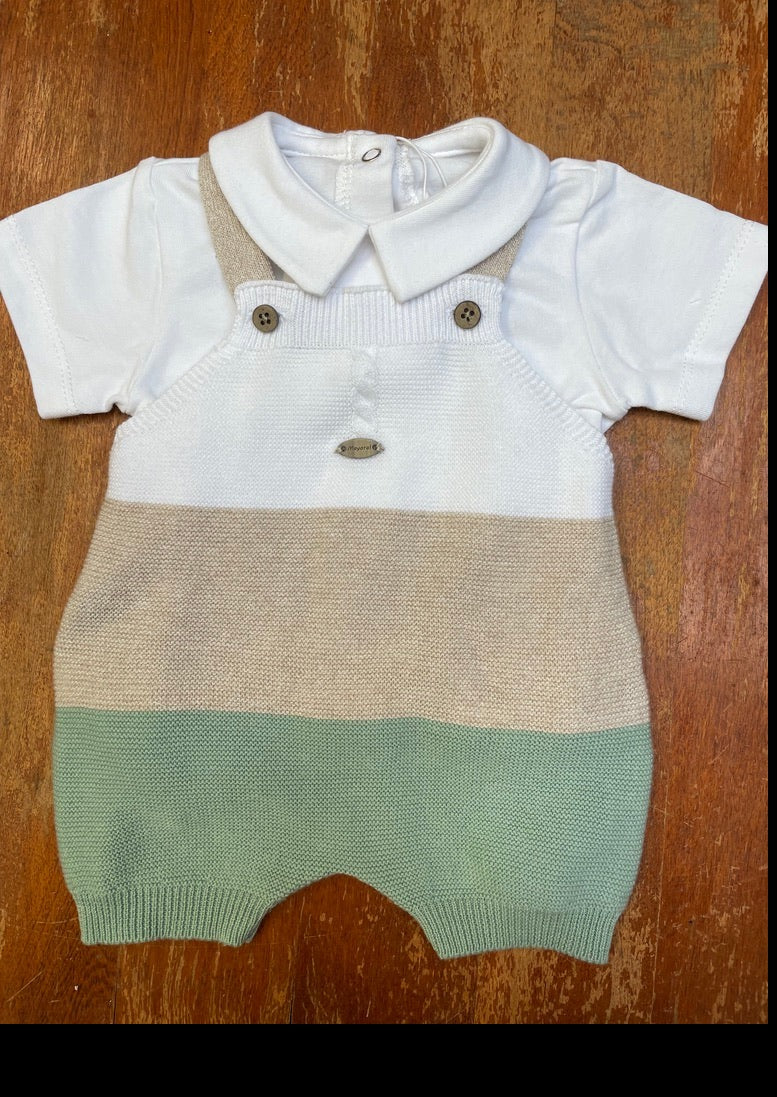 Mayoral Boys’ 2 Piece Mint and Tan Knit Romper-1618