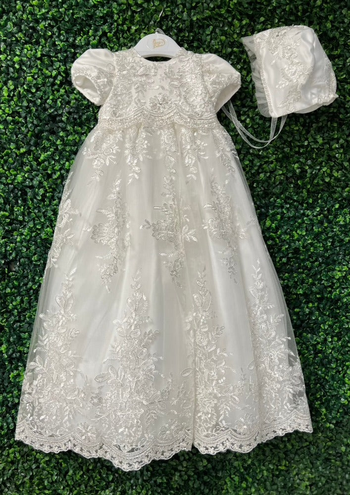 Tara - Stunning Sequined Beaded Lace Christening Gown