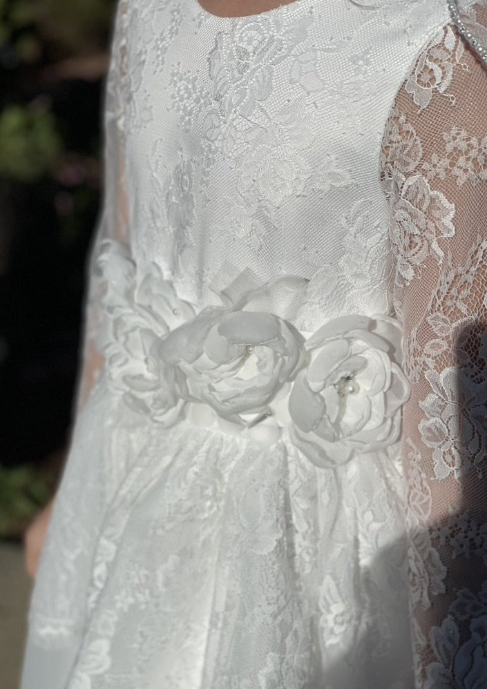 Long Sleeve and Silk Organza Made in Italy Communion Dress 6 / Off White Long Sleeve and Silk Organza Made in Italy Communion Dress 6 / Off White