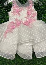 Tha Designs White and Pink Lace Party Dress