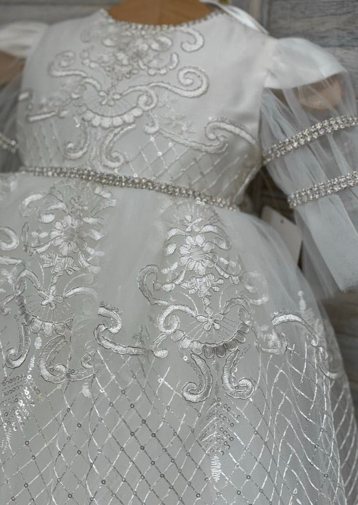 Piccolo Bacio Girls' Rhinestone and Metallic Lace Baptism Dress Allegra 3 Months / White Piccolo Bacio Girls' Rhinestone and Metallic Lace Baptism Dress Allegra 3 Months / White