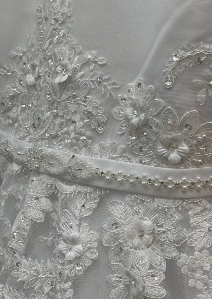 Joan Calabrese White Tea Length Lace Hem Dress 119377 – Sara's