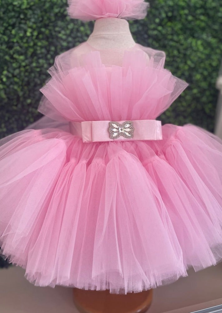 Moon and Star Girl's Pink Tulle Party Dress