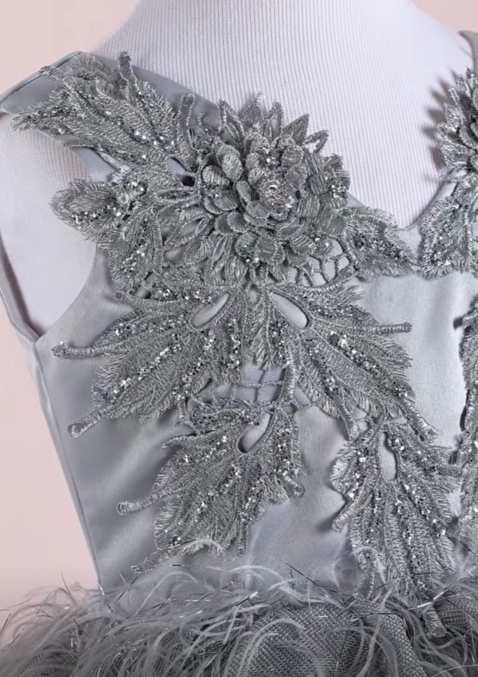 Tha Designs Girls Silver Feathered Party Dress 2 / 3 / Silver Tha Designs Girls Silver Feathered Party Dress 2 / 3 / Silver