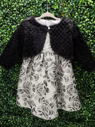 Floral Jacquard Lito Holiday Dress C538 Dress / 18-24 Months / Silver / Black Floral Jacquard Lito Holiday Dress C538 Dress / 18-24 Months / Silver / Black
