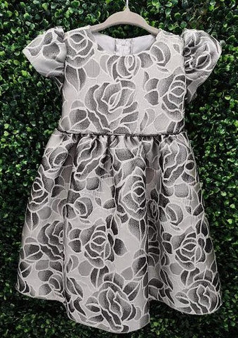 Floral Jacquard Lito Holiday Dress C538 Dress / 18-24 Months / Silver / Black Floral Jacquard Lito Holiday Dress C538 Dress / 18-24 Months / Silver / Black