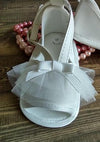 Girl’s Baptism Sandal Shoe with Tulle Ruffle and Ribbon Bow