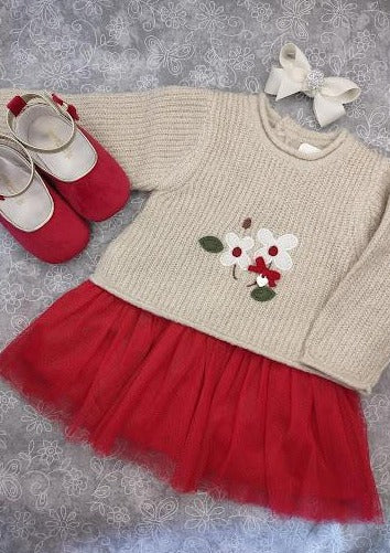 Girl’s Red and Beige Flower Dress