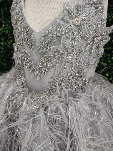Tha Designs Girls Silver Feathered Party Dress 2 / 3 / Silver Tha Designs Girls Silver Feathered Party Dress 2 / 3 / Silver