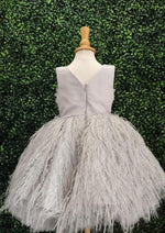 Girls’ Gray Feathered Party Dress