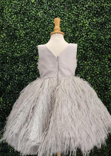 Tha Designs Girls Silver Feathered Party Dress 2 / 3 / Silver Tha Designs Girls Silver Feathered Party Dress 2 / 3 / Silver
