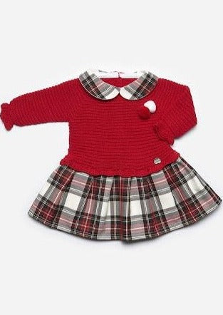 Girls’ Infant/Toddler Red Knit and Plaid Dress