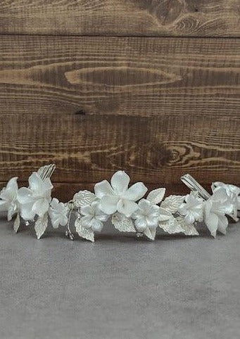 Girls’ Ivory Flower and Silver Leaf Headpiece